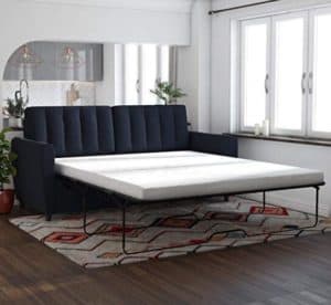 Novogratz Brittany Sleeper Sofa with Memory Foam Mattress, Blue Linen, Queen