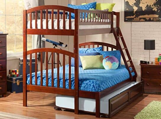 Atlantic Furniture AB64234 Richland Bunk Bed with Twin Size Raised Panel Trundle, Twin Full, Walnut