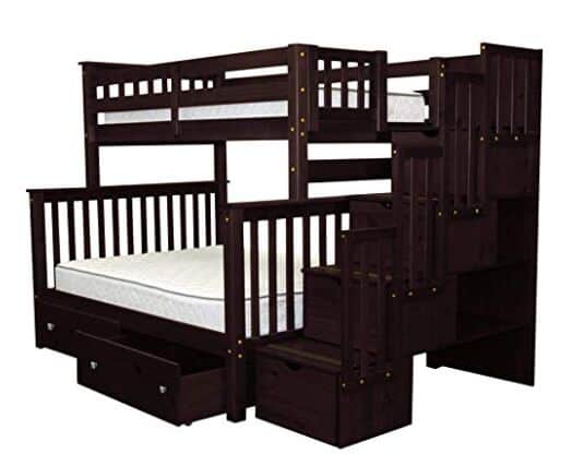 Bedz King Stairway Bunk Beds Twin over Full with 6 Drawers