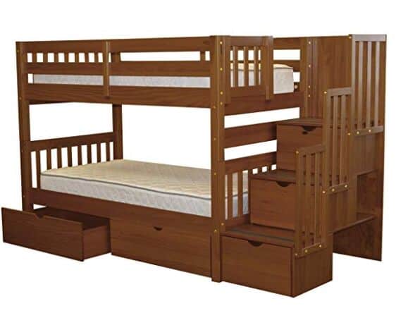 Bedz King Stairway Bunk Beds Twin over Twin with 5 Drawers