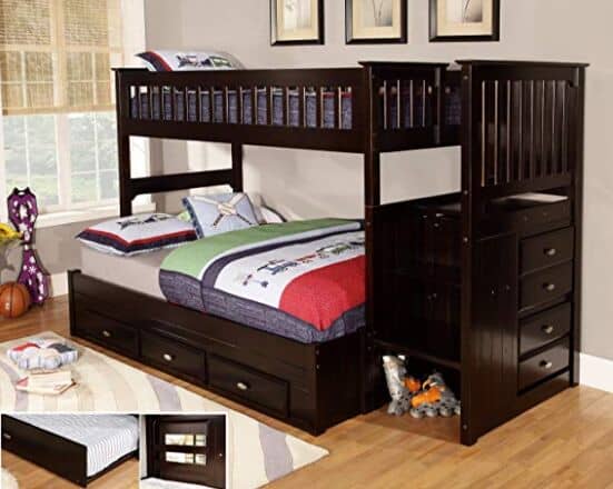 Discovery World Furniture Twin Over Full Staircase Bunk Bed with 3 Drawer Storage