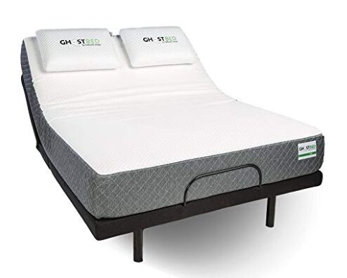 GhostBed Split King Custom Adjustable Power Base and GhostBed 11 Inch-Cooling Gel Memory Foam Mattress