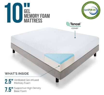 LUCID 10 Inch Gel Memory Foam Mattress - Medium Feel - CertiPUR-US Certified - 10-Year Warranty - Twin XL