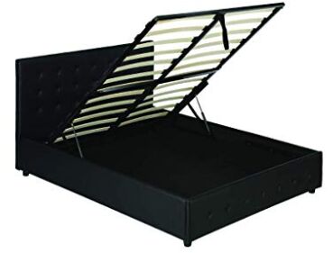 black bed frame with storage space