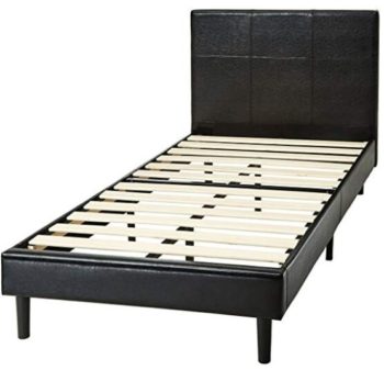 AmazonBasics Faux Leather Upholstered Platform Bed Frame with Wooden Slats, Twin