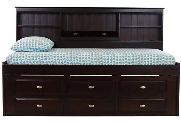 Discovery World Furniture Bookcase Daybed with 6 Drawers, Espresso, Twin