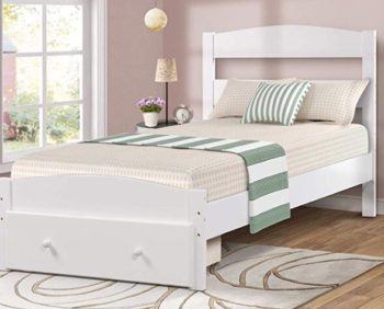 Wood Platform Bed Frame with Headboard and Storage , White Wooden Bed Frame, Twin, 78" L x 41.7" W X 35.5" H, Model
