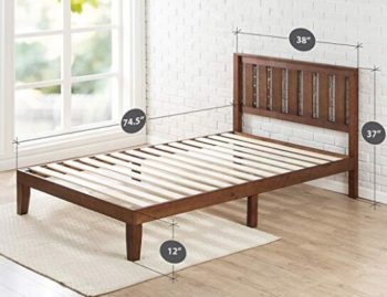 Zinus 12 Inch Solid Wood Platform Bed with Headboard/No Box Spring Needed/Wood Slat Support/Antique Espresso Finish, Twin