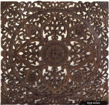 Queen Size Boho Carved Wood Bed Headboard Hand Sculpted Wall Art Hanging from Chiang Mai Thailand 60x60 Inches