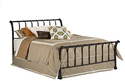 Janis Metal Sleigh Bed Set with Rails, Queen, Textured Black
