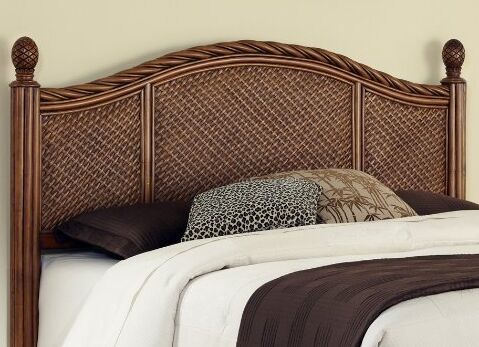 Intricate woven rattan panels, wicker headboard