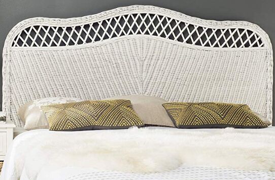 rattan headboard finished in white wicker