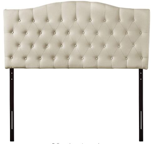 HOME BI Upholstered Tufted Button Curved Shape Linen Fabric Headboard Full/Queen Size, Beige