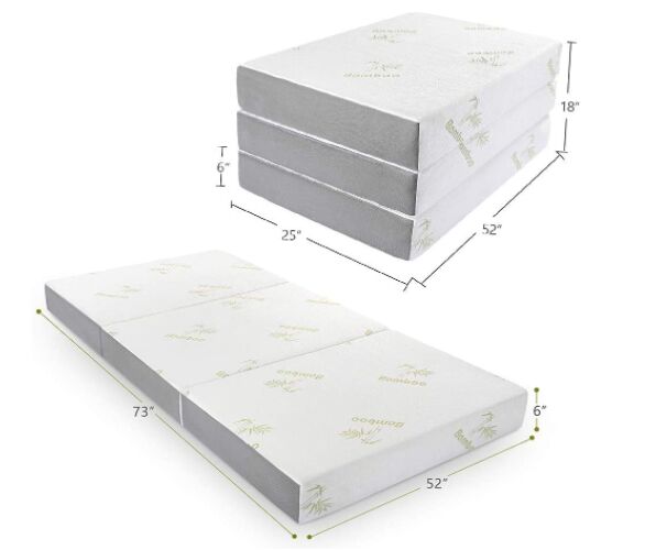Inofia Memory Foam Tri-fold Mattress with Ultra Soft Bamboo Cover, Non-Slip Bottom & Breathable Mesh Sides - Full 6 Inches