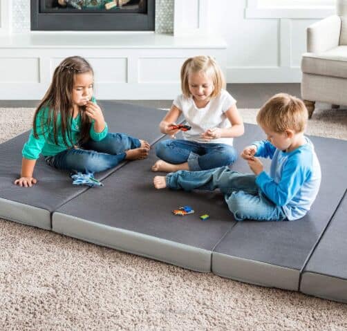 LUCID 4 Inch Folding Sofa and Play Mat - Comfortable and Durable Foam - Washable Cover