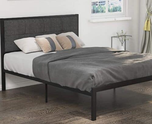 Amolife Twin Bed Frame with Upholstered Button Tufted Square Stitch Headboard and Strong Metal Slats Support/Steel Platform Bed/Mattress Foundation/No Box Spring Needed/Easy Assembly,Dark Gray