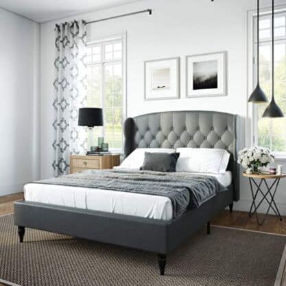 Classic Brands Coventry Upholstered Platform Bed | Headboard and Metal Frame with Wood Slat Support, Full, Grey