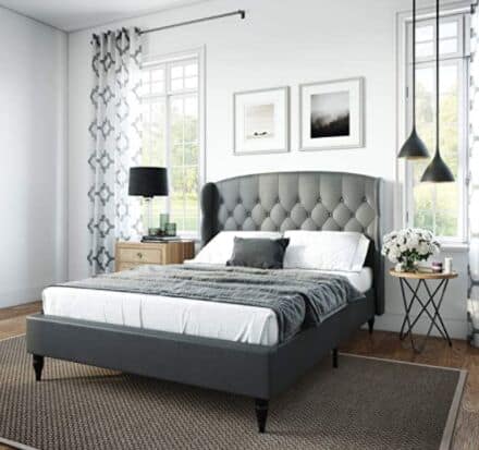 Classic Brands Coventry Upholstered Platform Bed | Headboard and Metal Frame with Wood Slat Support, Queen, Grey
