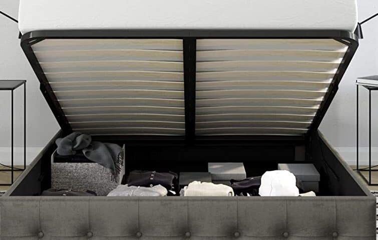 DHP Cambridge Bed with Storage, Full Size Frame, Upholstered, Gray Velvet