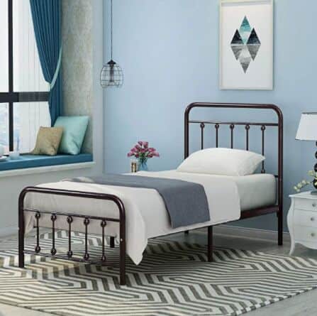 Metal Bed Frame Twin Size with Headboard and Footboard Mattress Foundation Box Spring Replacement Steel Slat Support