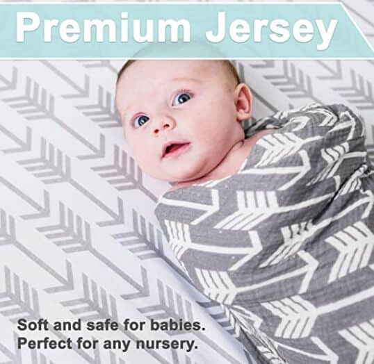Pack n Play Sheets Set, Min Crib Sheet, Fitted 100% Jersey Cotton, Will Fit Any Playard, 2 Pack