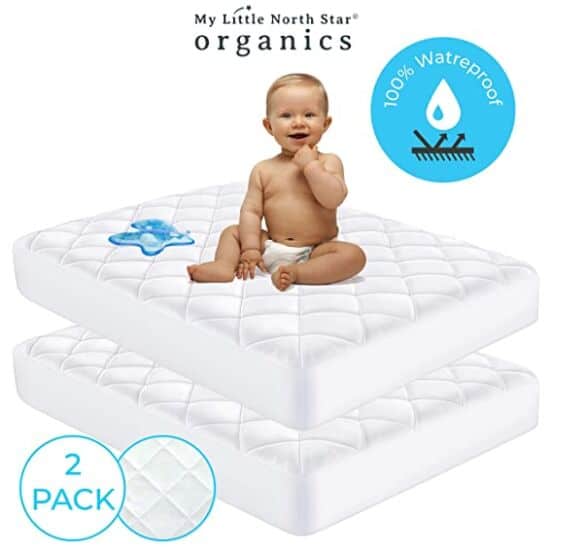 Pack N Play Crib Mattress Pad Cover - 27" X 39" Fits Most Baby Portable Cribs, Mini Crib, and Play Yards. 2 Pack Washable, Dryable Waterproof Quilted Fitted Mattress Protector Pad