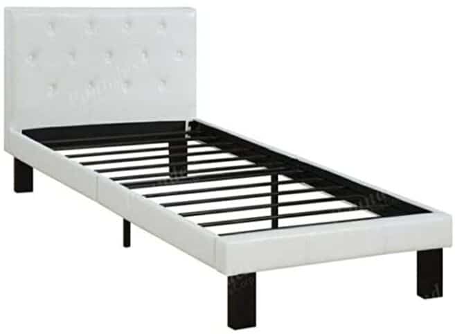 Poundex PU Upholstered Platform Bed, Twin, White
