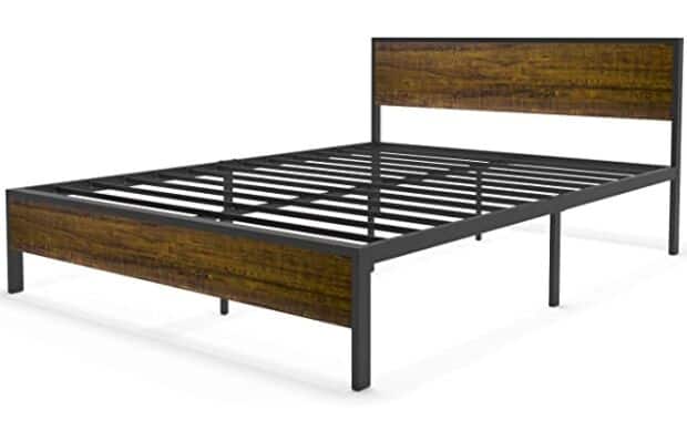 WeeHom 14 Inch Full Size Metal Bed Frame with Wood Headboard Comfort 600 Heavy Duty Steel Slat Support Mattress Foundation Easy Assembly/Non-Slip Without Noise