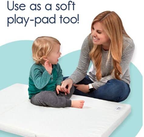 hiccapop Tri-fold Pack n Play Mattress Pad with Firm (for Babies) & Soft (Toddlers) Sides | Portable Foldable Playard Mattress, Playpen Mattress for Pack and Play Crib | Includes Carry Case