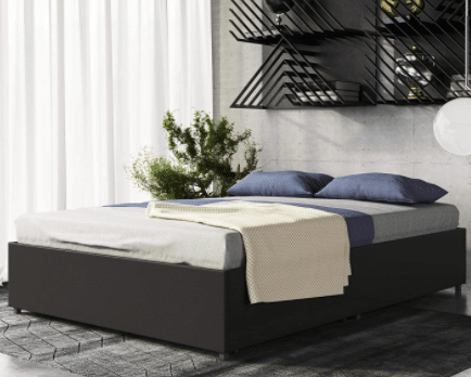 DHP Maven Platform Bed with Upholstered Faux Leather and Wooden Slat Support and Under Bed Storage