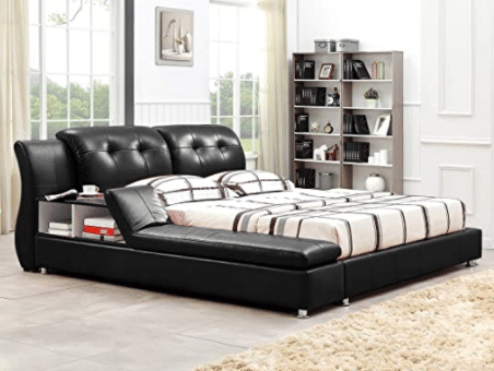 Luxurious leather bed frame with tufted leatherette headboard