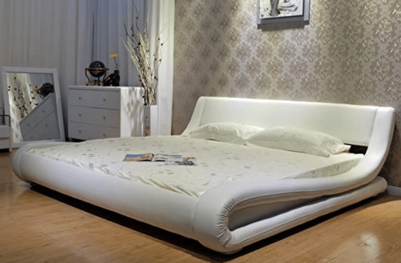 Greatime Contemporary Upholstered White queen Leather Bed