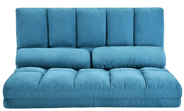 Adjustable Floor Couch and Sofa for Living Room and Bedroom, Foldable 5 Reclining Position with 2 Pillows, Love seat, Blue