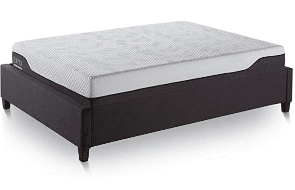 LUCID Upholstered Bed with Slats – Linen Inspired Fabric – No Box Spring Required – Compatible with Adjustable Bases Platform, King, Charcoal