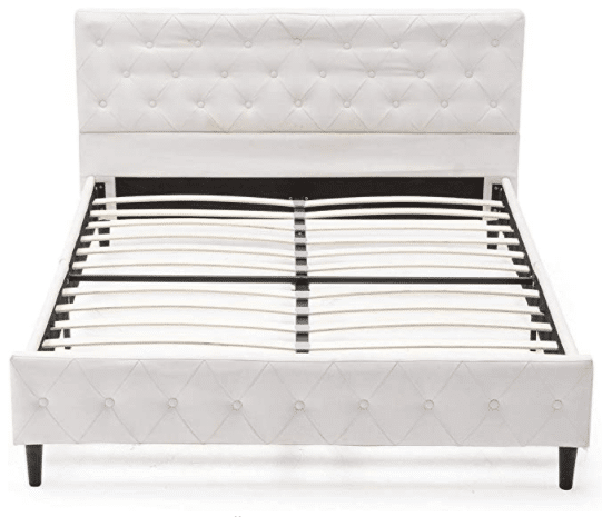 Mecor White Upholstered Faux Leather Platform Bed with Solid Wooden Slat Support and Button Tufted Headboard and Footboard