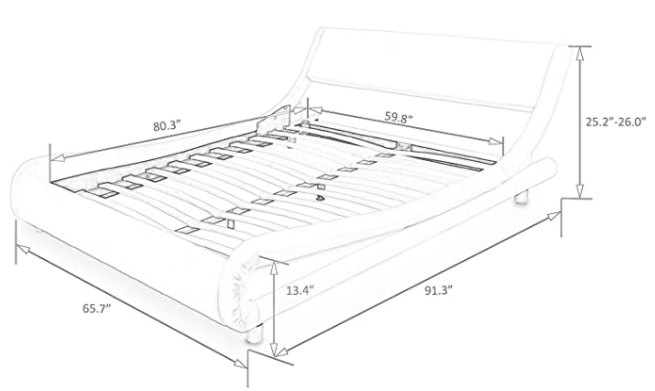 SHA CERLIN Queen Size Leather Bed Frame Design size details