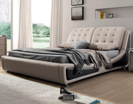 US Pride Furniture Contemporary Faux Leather Platform Bed, Queen Size, Brown