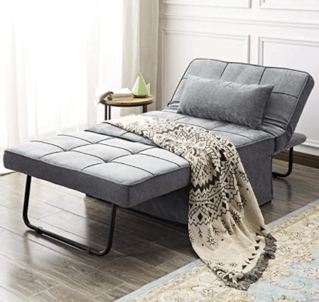 Modern Velvet Sleeper Sofa Multi-Position Convertible Couch Lounger Guest Bed with Pillow for Small Space, Velvet Gray
