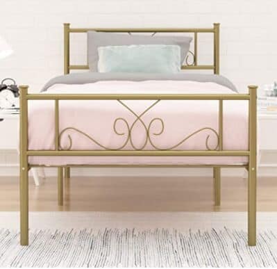 Twin Size Bed Frame,WeeHom Metal Platform Bed Mattress Foundation/Box Spring Replacement with Headboard Gold