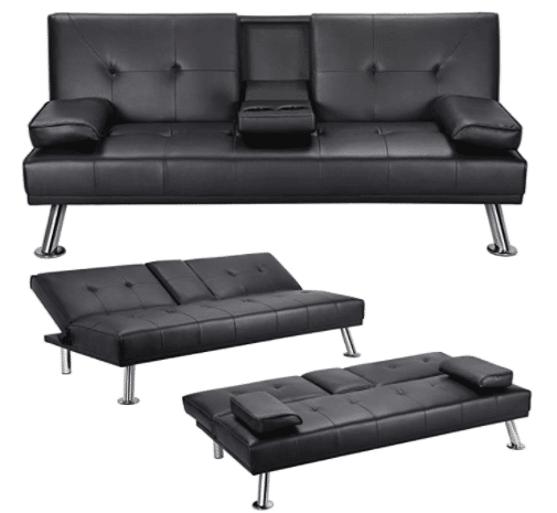Convertible Sofa Couch Sleeper with Armrest Home Recliner Couch Home Living Room Furniture Black