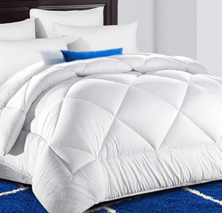 TEKAMON All Season Queen Comforter Winter Warm Soft Quilted Down Alternative Duvet Insert with Corner Tabs, Fluffy Reversible Collection for Hotel , Snow White, 88 x 88 inches