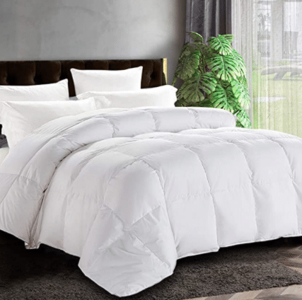 White Goose Down Comforter Lightweight Queen Size for All Seasons, Cooling and Comfortable(90x90Inches)